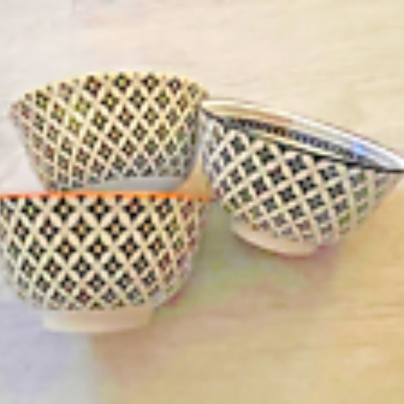 Set of 3 Global Design Japanese Rice or Soup Bowls Geometric Design - Picture 4 of 5
